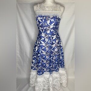 Badgley Mischka Belle butterfly Embroidered Women’s Lace Dress  New Blue 4